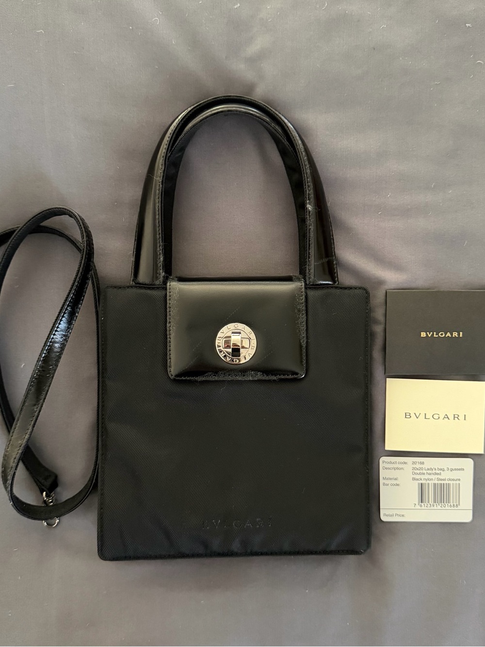 Vintage Bvlgari Black Mini Tote with Signature Medallion